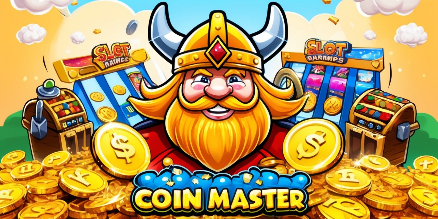 A brightly colored, whimsical illustration depicting the popular mobile game Coin Master, set against a warm, sunny background with fluffy white clouds, with the game's endearing Viking character, chief among them, prominently featured in the center, wearing a golden helmet adorned with a shiny red gem, sporting a bushy blonde beard and a cheerful grin, surrounded by a bounty of glittering coins, golden hammers, and colorful spins, with a few strategically placed slot machines and treasure chests overflowing with riches in the background, all rendered in a stylized, cartoonish style with bold lines, vibrant hues, and playful textures, evoking a sense of excitement, adventure, and friendly competition.